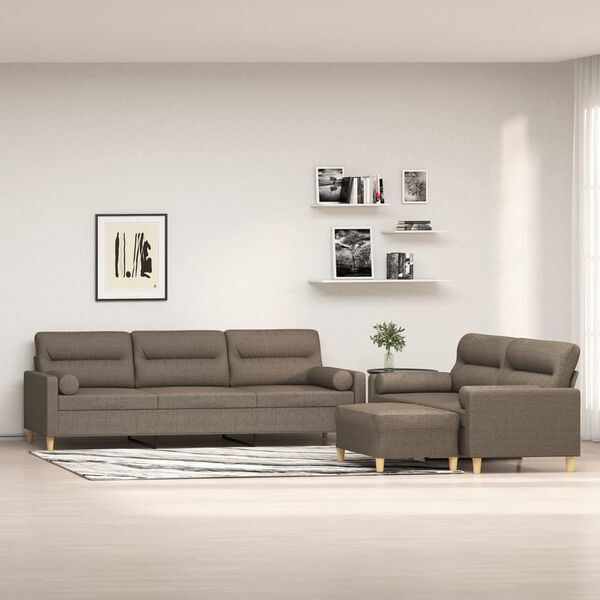 vidaXL 3-tlg. Sofagarnitur mit Kissen Taupe Stoff