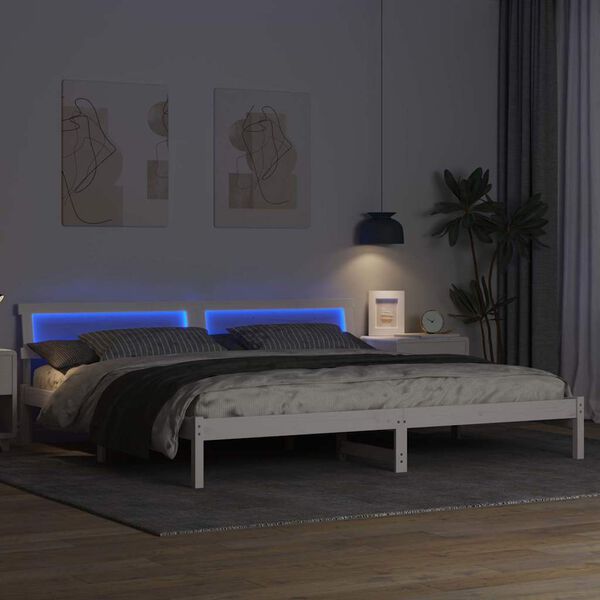 vidaXL Bettrahmen mit Kopfteil Wei&szlig; 200 x 200 cm Massives Kiefernholz