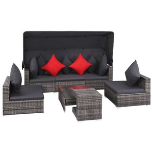 vidaXL 7-tlg. Garten-Lounge-Set mit Auflagen Poly Rattan Grau
