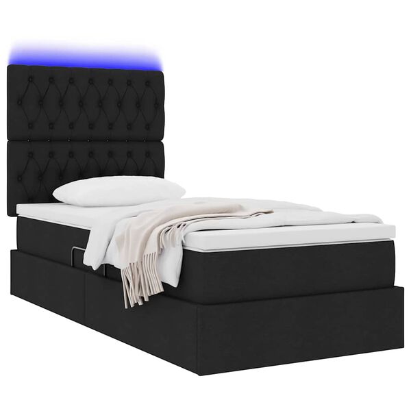 vidaXL Bett mit Stauraum und LED mit LED Schwarz 90 x 200 cm Polyester