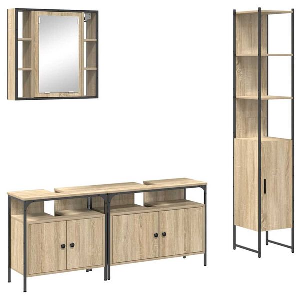 vidaXL Badezimmerm&ouml;bel-Set mit Regal 4 pcs Sonoma-Eiche Holzwerkstoff