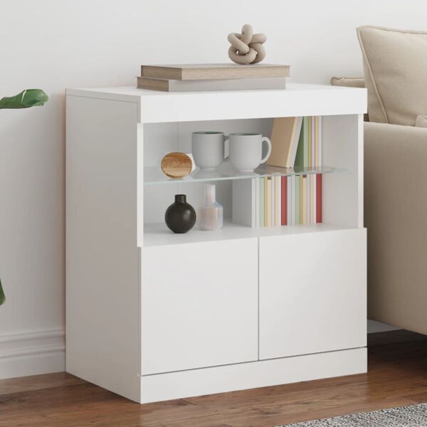 vidaXL Sideboard mit LED-Leuchten Wei&szlig; 60x37x67 cm