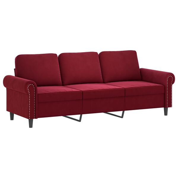 vidaXL 3-Sitzer-Sofa mit Hocker Weinrot 180 cm Samt