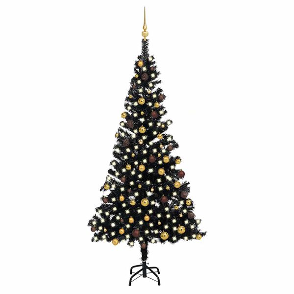 vidaXL K&uuml;nstlicher Weihnachtsbaum Beleuchtung & Kugeln Schwarz 210 cm