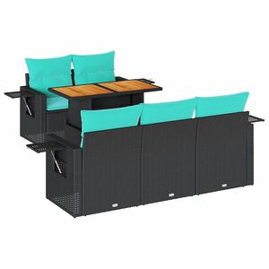 vidaXL 6-tlg. Garten-Sofagarnitur mit Kissen Schwarz Poly Rattan