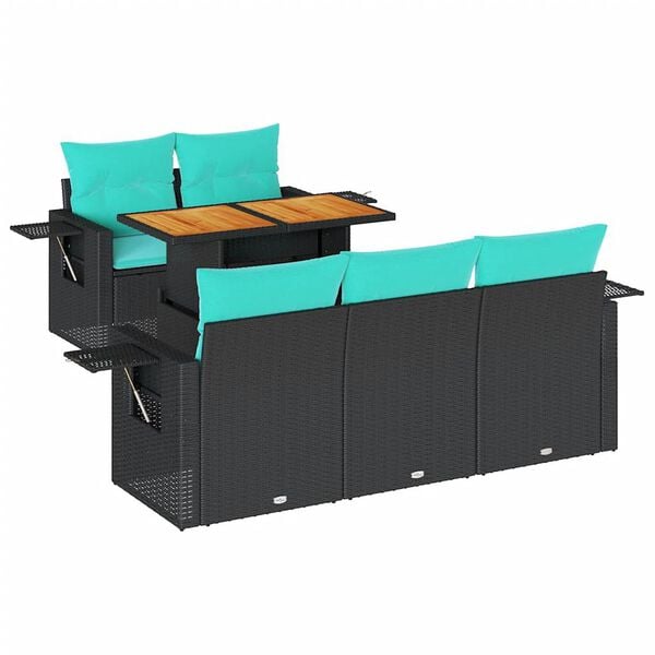 vidaXL 6-tlg. Garten-Sofagarnitur mit Kissen Schwarz Poly Rattan