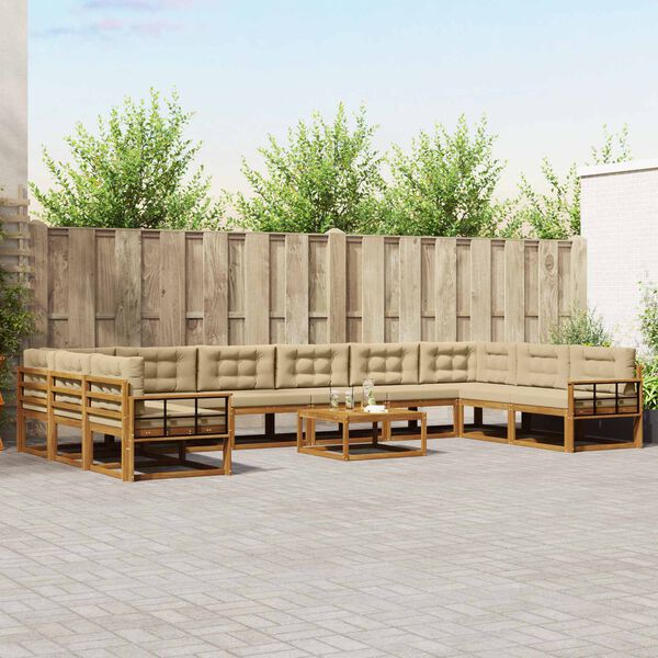 vidaXL Outdoor-Sofagarnitur mit Kissen 11 pcs Natur und Beige