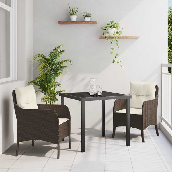 vidaXL Garten Essgruppe mit Kissen 3 pcs Braun Poly-Rattan
