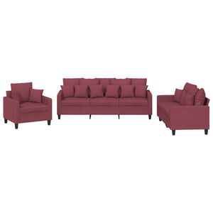 vidaXL 3-tlg. Sofagarnitur mit Kissen Weinrot Stoff