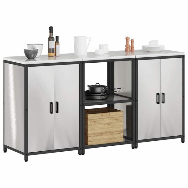 vidaXL Aufbewahrungsset f&uuml;r die K&uuml;che mit Regal 3 pcs Silber Edelstahl