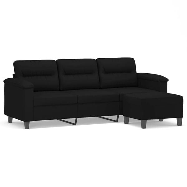 vidaXL 3-Sitzer-Sofa mit Hocker Schwarz 180 cm Mikrofasergewebe