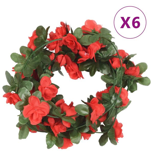 vidaXL Blumengirlanden Blumen 6 Stk. Fr&uuml;hlingsrosen Rot 250 cm