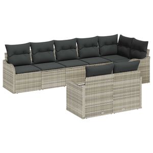 vidaXL Garten-Sofa-Set mit Kissen 8 pcs Hellgrau Poly Rattan