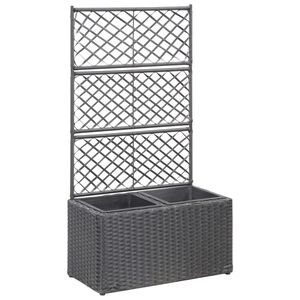 vidaXL Hochbeet mit Rankgitter 2 T&ouml;pfe 58&times;30&times;107cm Poly Rattan Schwarz