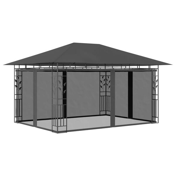 vidaXL Pavillon mit Moskitonetz & LED-Lichterkette 4x3x2,73m Anthrazit