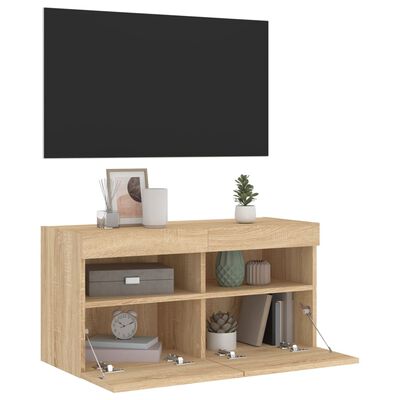 vidaXL TV-Wandschrank mit LED-Leuchten Sonoma-Eiche 80x30x40 cm