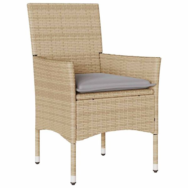vidaXL 9-tlg. Garten-Essgruppe mit Kissen Beige Poly Rattan Glas