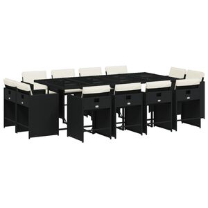vidaXL 13-tlg. Garten-Essgruppe mit Kissen Schwarz Poly Rattan