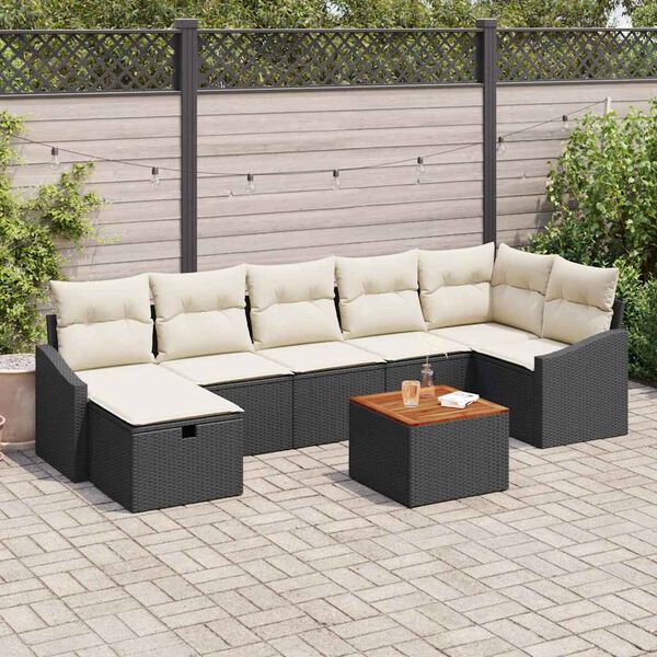 vidaXL Garten-Sofa-Set mit Kissen 8 pcs Schwarz Poly Rattan