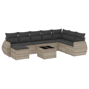 vidaXL 9-tlg. Garten-Sofagarnitur mit Kissen Hellgrau Poly Rattan