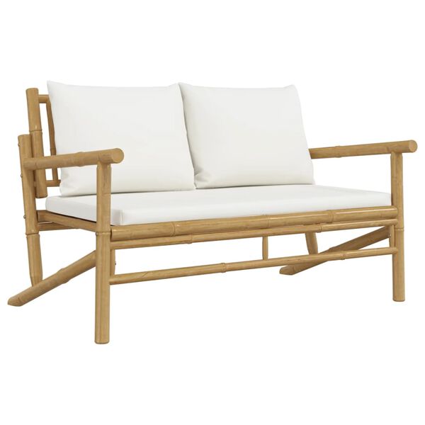 vidaXL 3-tlg. Garten-Lounge-Set mit Kissen Creme Bambus
