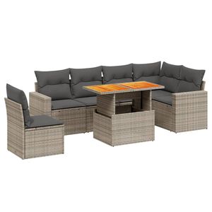 vidaXL 7-tlg. Garten-Sofagarnitur mit Kissen Grau Poly Rattan