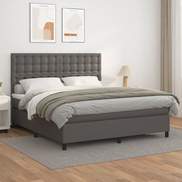 vidaXL Boxspringbett mit Matratze Grau 180x200 cm Kunstleder