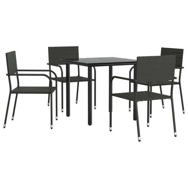 vidaXL 5-tlg. Garten-Essgruppe Schwarz Poly Rattan und Stahl