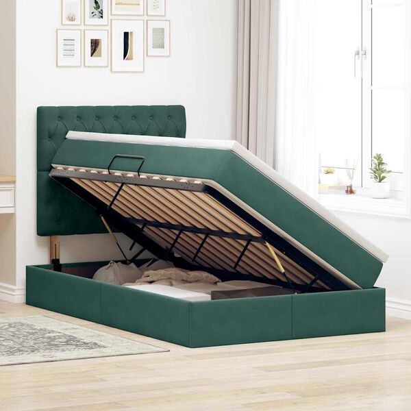 vidaXL Aufbewahrungsbett mit Matratze Dunkelgr&uuml;n 120 x 200 cm Samt