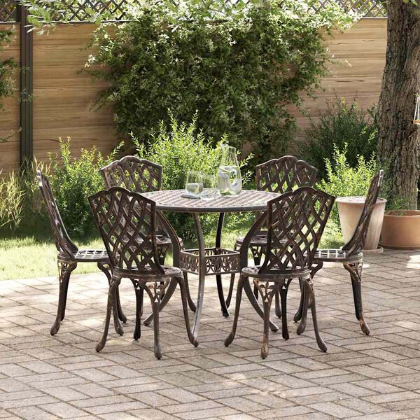 vidaXL Garten Essgruppe 7 pcs Bronze 90 x 90 x 75 cm Gussaluminium
