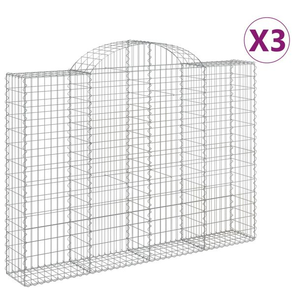vidaXL Gabionen mit Hochbogen 3 Stk. 200x30x140/160cm Verzinktes Eisen