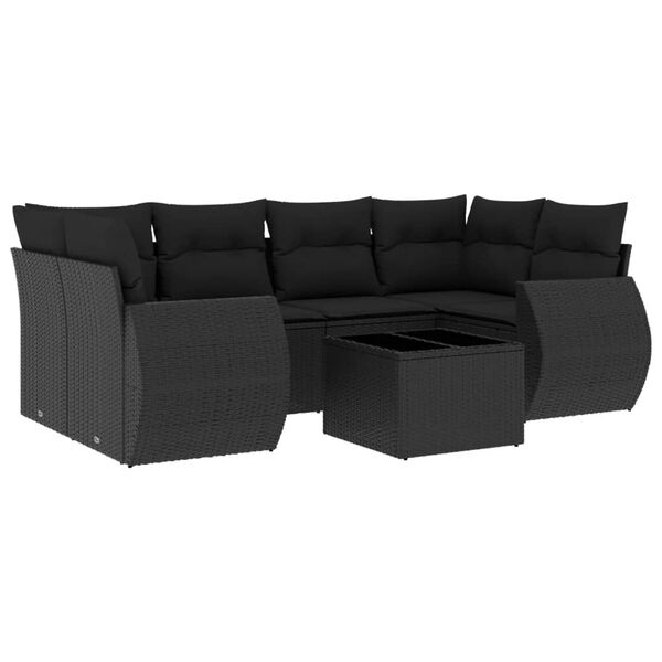 vidaXL 7-tlg. Garten-Sofagarnitur mit Kissen Schwarz Poly Rattan