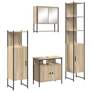 vidaXL Badezimmerm&ouml;bel-Set mit Regal 4 pcs Sonoma-Eiche Holzwerkstoff