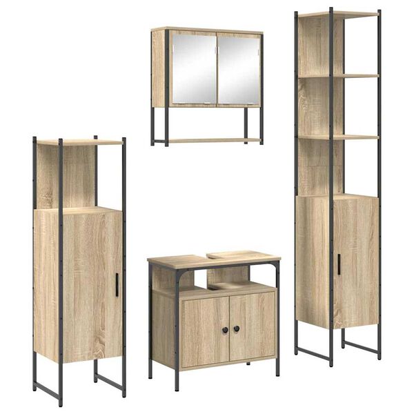 vidaXL Badezimmerm&ouml;bel-Set mit Regal 4 pcs Sonoma-Eiche Holzwerkstoff