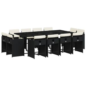 vidaXL 13-tlg. Garten-Essgruppe mit Kissen Schwarz Poly Rattan