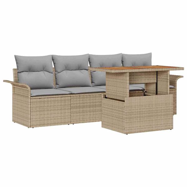 vidaXL Gartensofa-set mit Kissen 5 pcs Beige und Hellgrau Poly-Rattan
