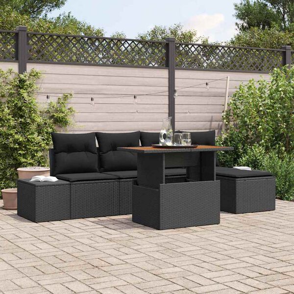 vidaXL Garten Essgruppe mit Kissen 6 pcs Schwarz und Braun