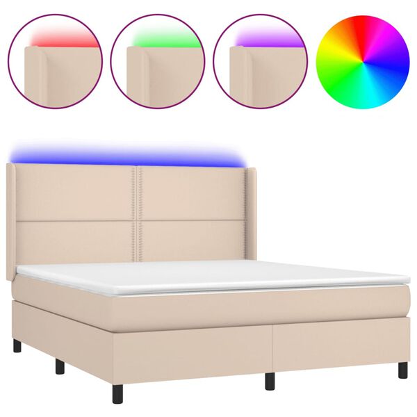 vidaXL Boxspringbett mit Matratze & LED Cappuccino-Braun 180x200cm
