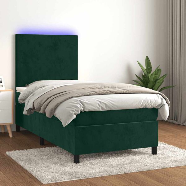 vidaXL Boxspringbett mit Matratze & LED Dunkelgr&uuml;n 80x200 cm Samt