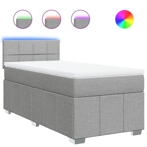 vidaXL Boxspringbett mit Matratze Hellgrau 90x200 cm Stoff