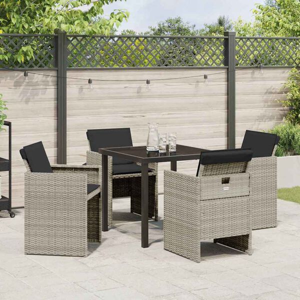 vidaXL Garten Essgruppe mit Kissen 5 pcs Hellgrau Poly-Rattan
