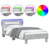 vidaXL Bettgestell mit Kopfteil und LED-Leuchten Betongrau 90x190 cm