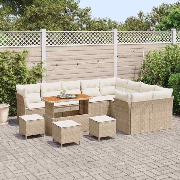 vidaXL Garten-Sofa-Set mit Kissen mit Speicher 13 pcs Beige und Creme
