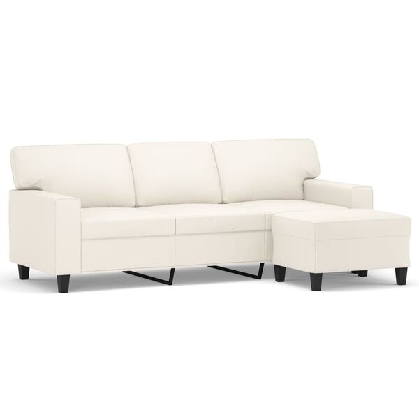 vidaXL 3-Sitzer-Sofa mit Hocker Creme 180 cm Kunstleder
