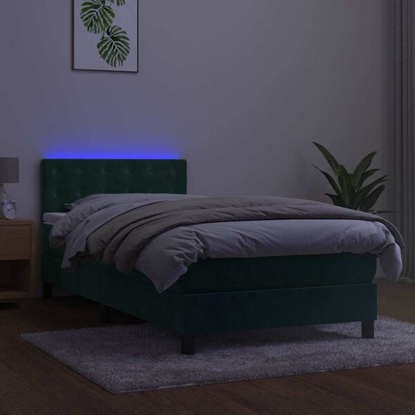vidaXL Boxspringbett mit Matratze & LED Dunkelgr&uuml;n 80x200 cm Samt