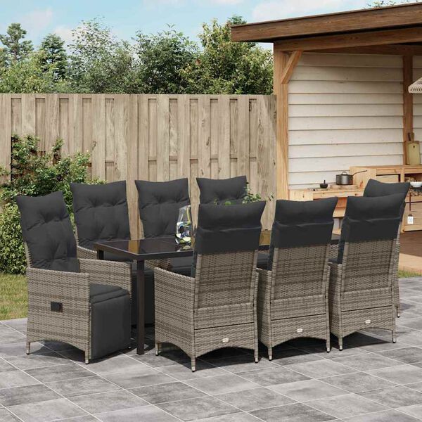 vidaXL Garten Essgruppe mit Kissen 9 pcs Grau Poly Rattan