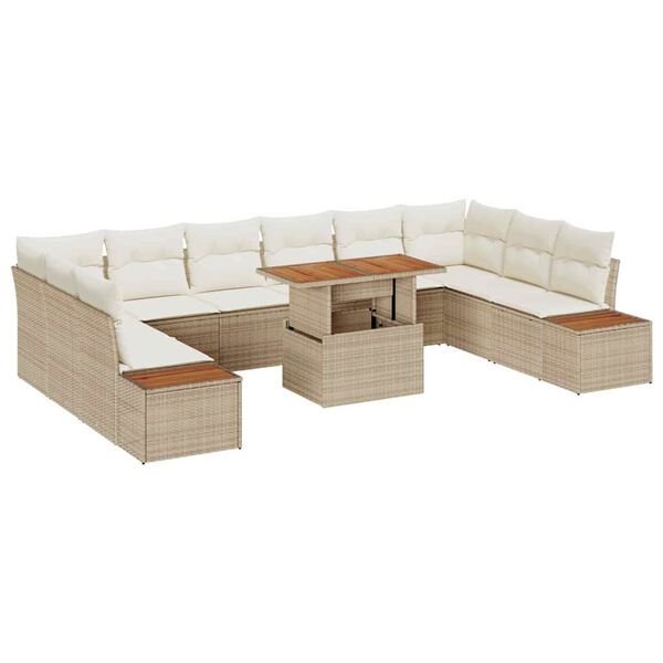 vidaXL Garten-Sofa-Set mit Speicher 11 pcs Beige Poly Rattan