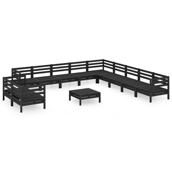 vidaXL 12-tlg. Garten-Lounge-Set Massivholz Kiefer Schwarz