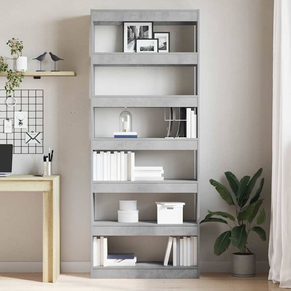 vidaXL Bücherregal mit Regal Beton Grau 80 x 30 x 198 cm Holzwerkstoff