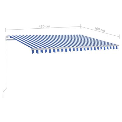 vidaXL Markise Automatisch Einziehbar mit Pfosten 4,5x3 m Blau Weiß